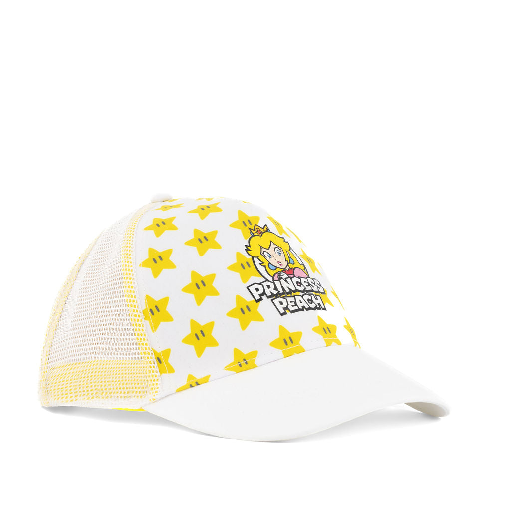 Bioworld Gorra Trucker Princesa Peach de Super Mario - Licencia Oficial Nintendo, Blanco con Amarillo, Unisex Adulto