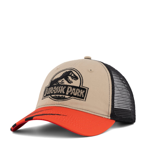 Jurassic-Park-Gorra-Trucker-Logo-Rex-Visera-naranja-Ajustable