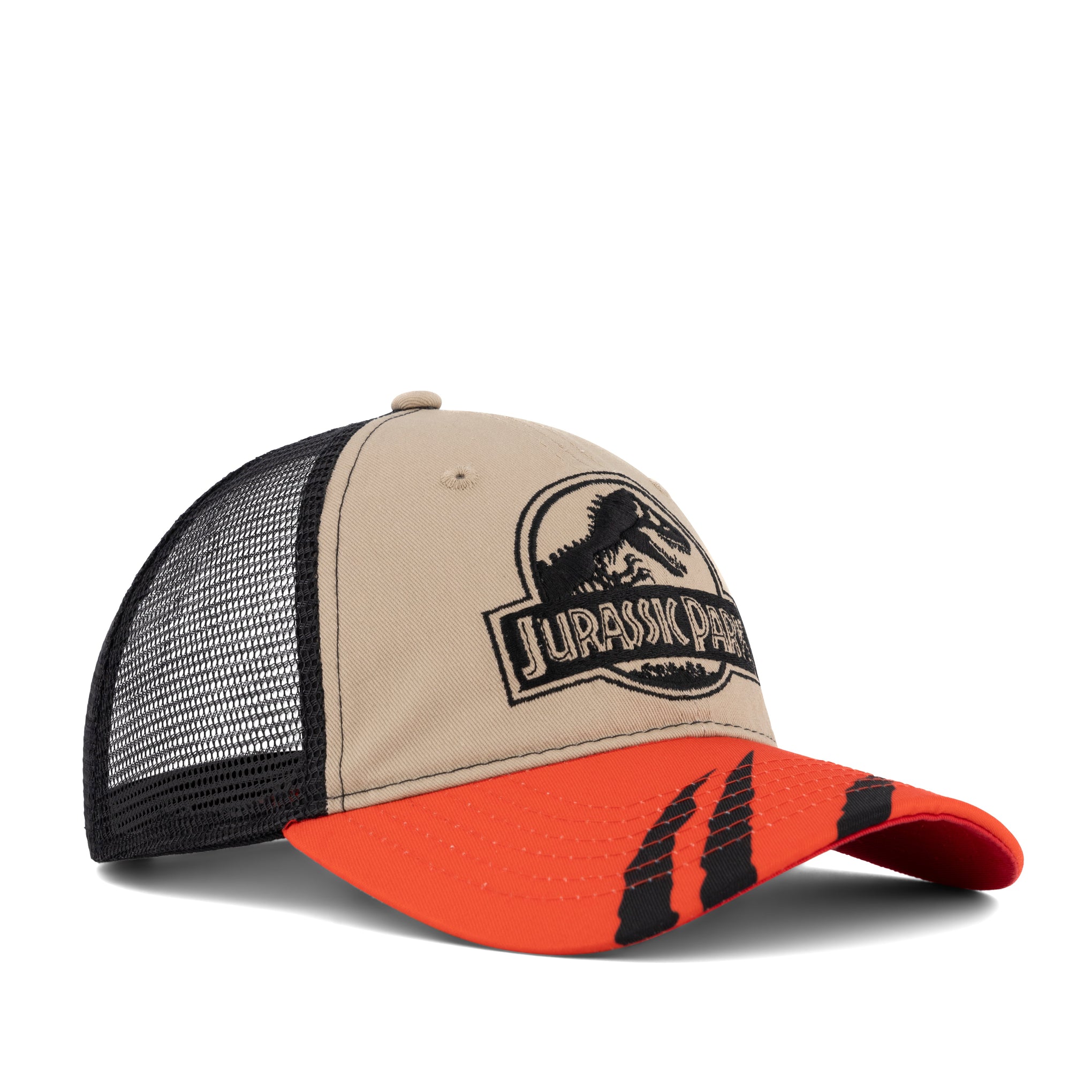 Jurassic-Park-Gorra-Trucker-Logo-Rex-Visera-naranja-Ajustable