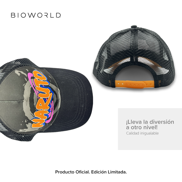 Bioworld Gorra Naruto Shippuden - Logo Visera Curva, Negro y Naranja, Original Naruto y de Alta Calidad