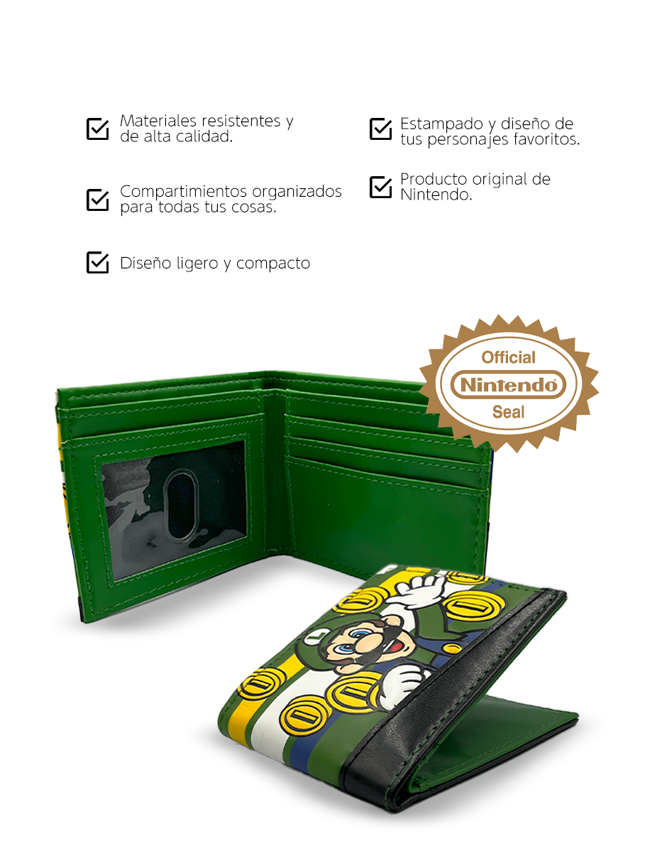 Cartera para hombre Super Mario Bros Luigi Monedas