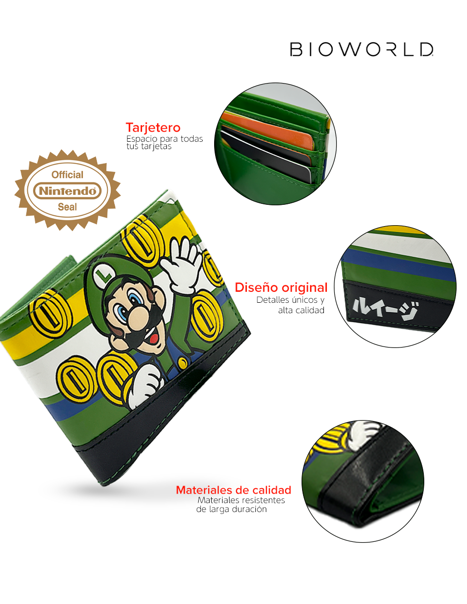 Cartera para hombre Super Mario Bros Luigi Monedas