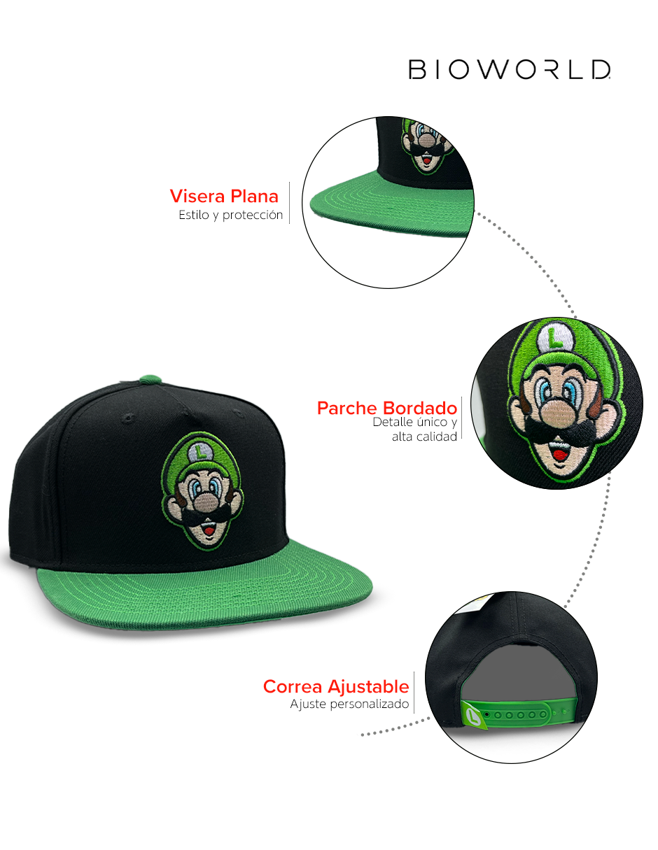 Gorra Luigi Nintendo Visera Plana de Super Mario para hombre y mujer