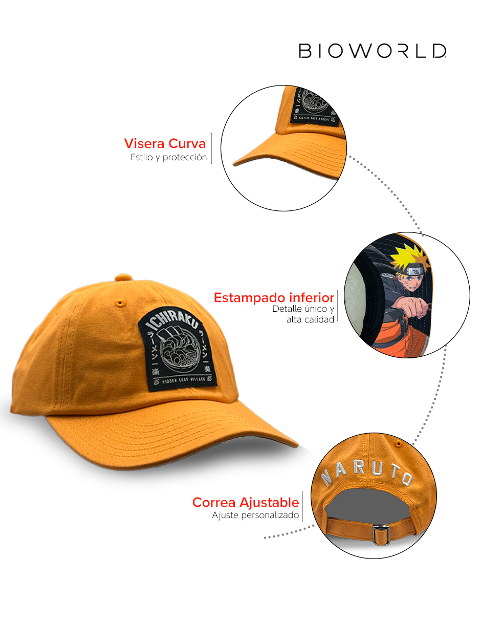 Gorra Naruto naranja vicera cruva Ichiraku Ramen para hombre y mujer