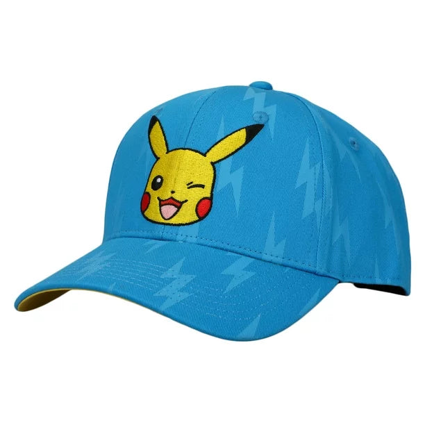 Bioworld Gorra Snapback Pokémon - Pikachu Guiñando original rayos azul, Ajustable, Producto Oficial, Unisex