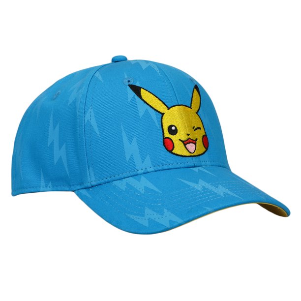 Bioworld Gorra Snapback Pokémon - Pikachu Guiñando original rayos azul, Ajustable, Producto Oficial, Unisex