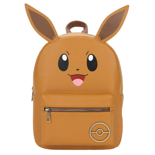 Bioworld Mochila Mini Pokémon Eevee con Orejas - PU, Diseño de Cara Grande, Correas Ajustables, Producto Oficial