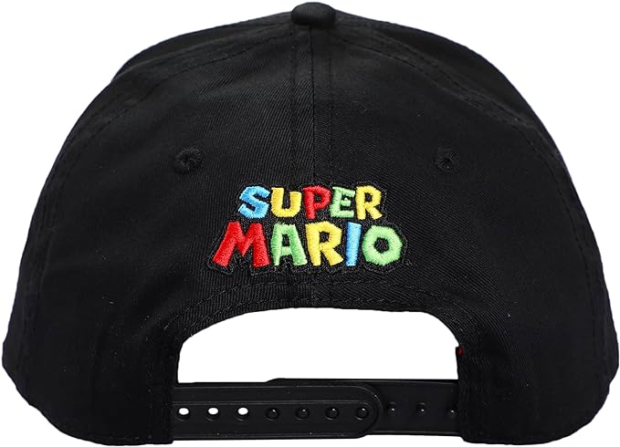 Bioworld Gorra Bordada Iconos Super Mario - Estilo Snapback Negro - Moda Gamer Oficial