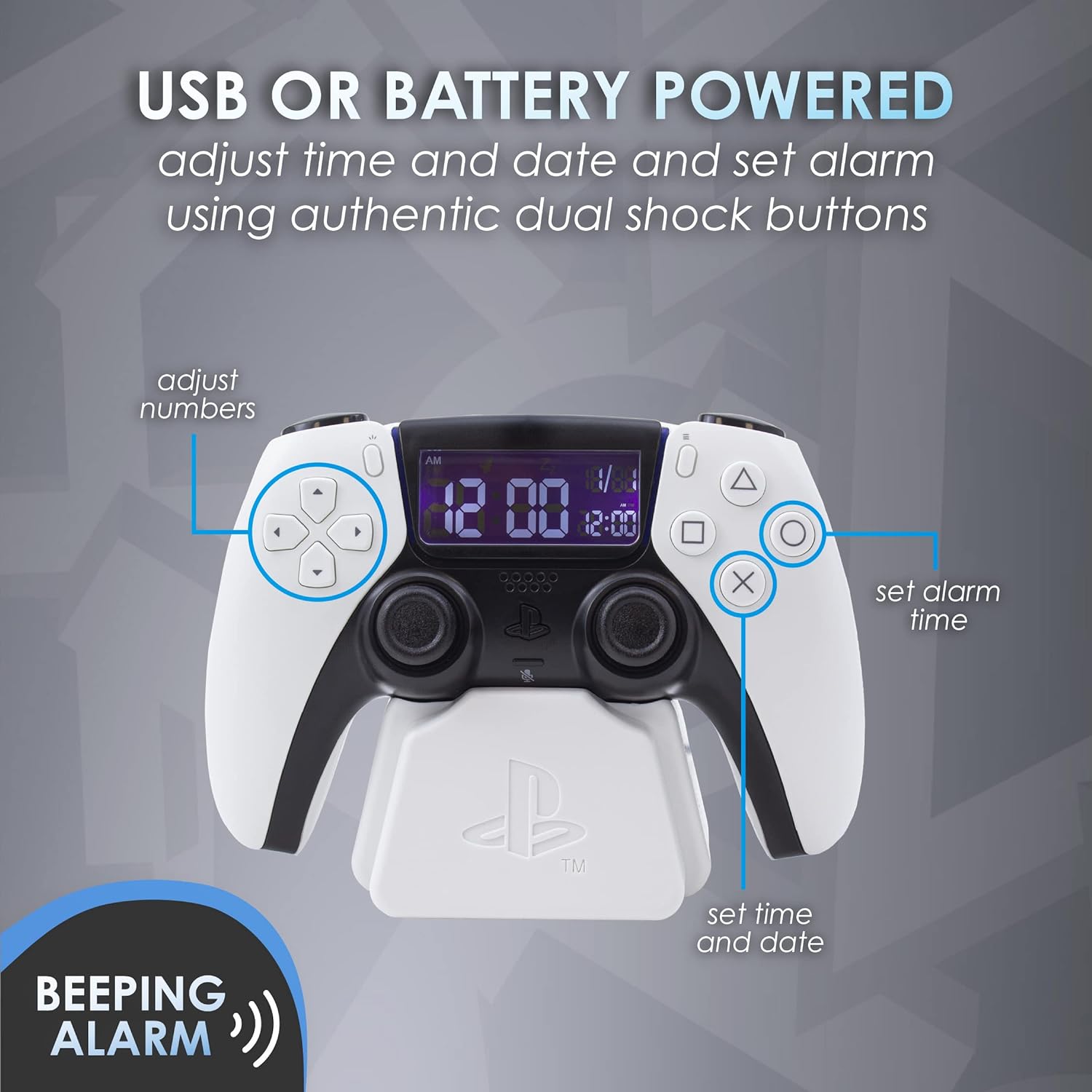 Paladone - Reloj Despertador PlayStation PS5 con Diseño de Control y Pantalla LCD - Playstation 5 PS5