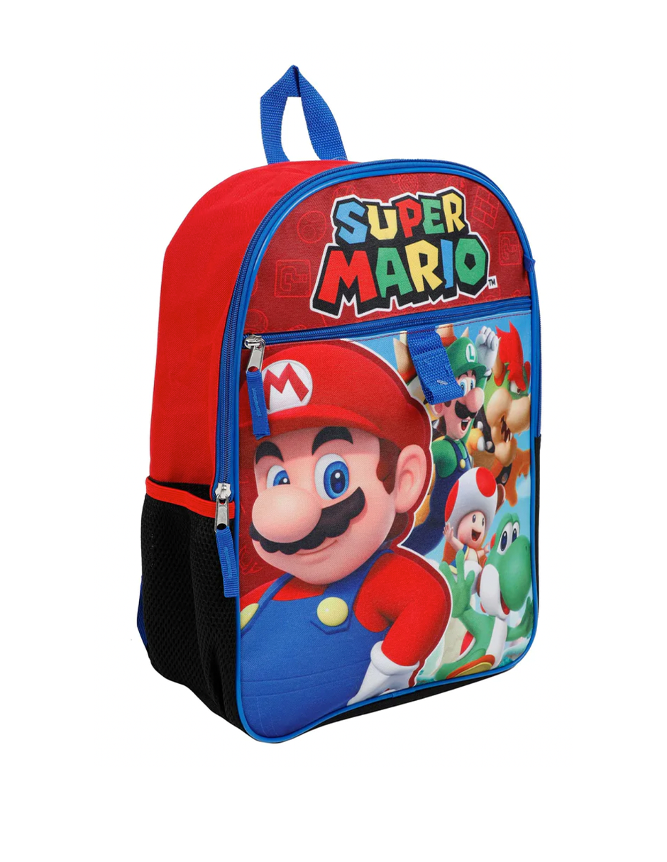 Mochila Super Mario Bros - Nintendo Escolar para niño y niña (5 piezas)