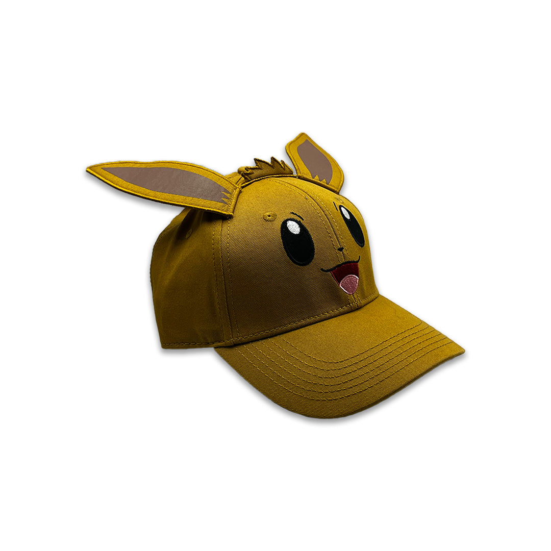 Bioworld Gorra Eevee con Orejas en 3D - Bordado Detallado, Original de Alta Calidad, Ajustable, Oficial Pokémon