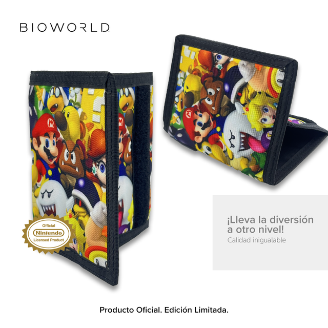 Bioworld - Cartera Bifold Super Mario Bros con Personajes Sublimados, PU, para Adulto - Producto Oficial Nintendo