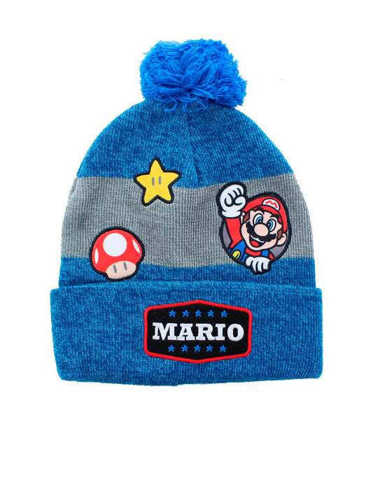 Bioworld Gorro de Punto Super Mario Parches con pompon