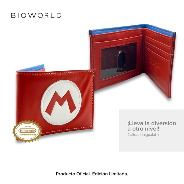 Bioworld - Cartera Bifold Nintendo Original, Rojo con la M de Super Mario, Espacio para Dinero, Tarjetas y Credenciales