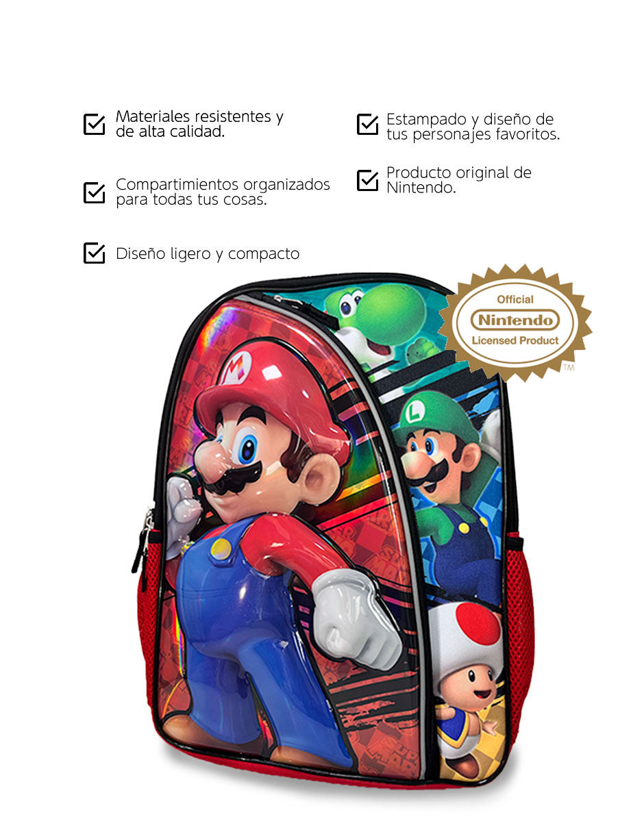 Mochila Super Mario Bros - Nintendo "Here We Go" para Escuela y Viajes