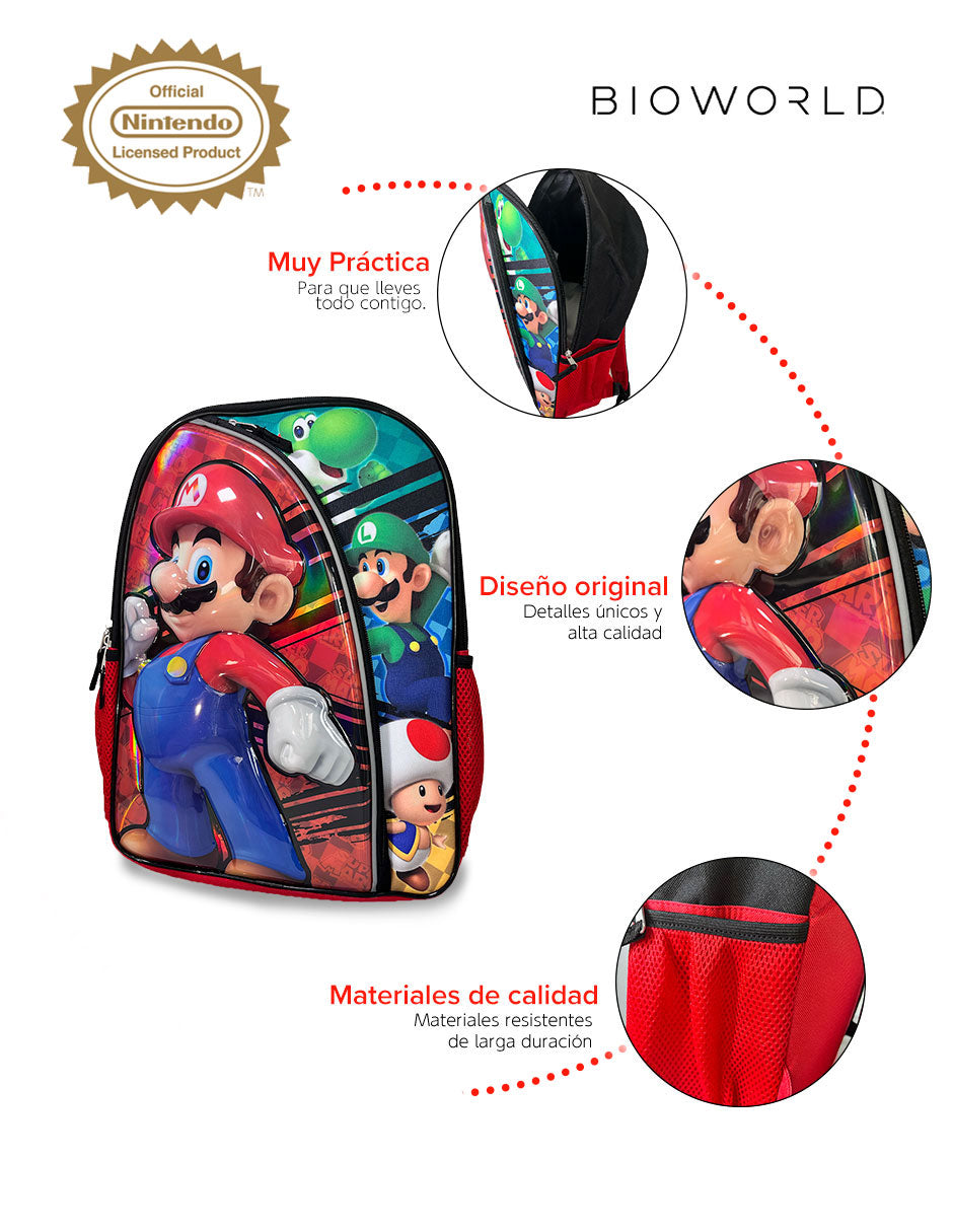 Mochila Super Mario Bros - Nintendo "Here We Go" para Escuela y Viajes