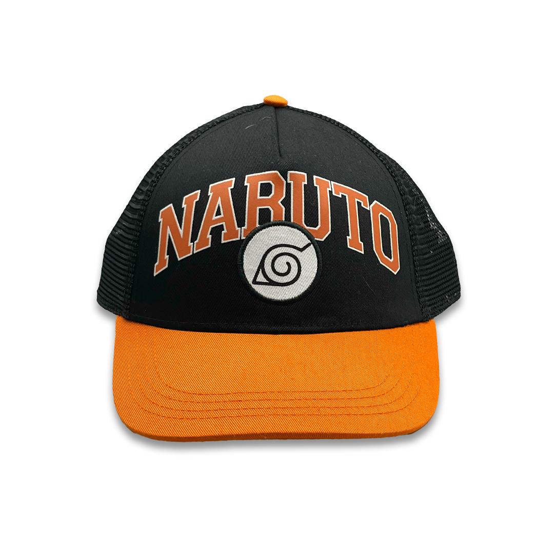 Bioworld Gorra Naruto Shippuden - Visera Curva, Logo Aldea de la Hoja, Naranja, Oficial y de Alta Calidad