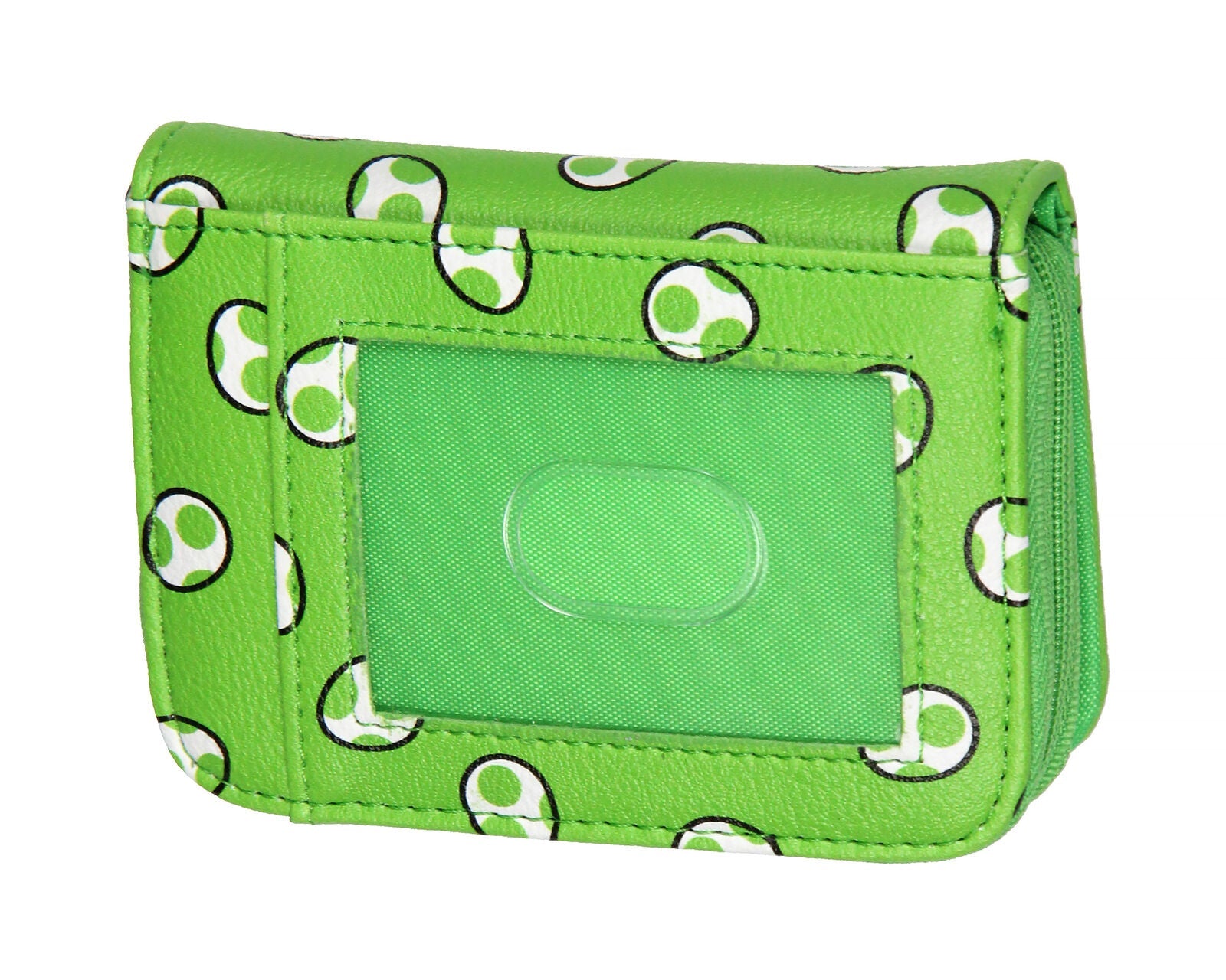 Bioworld - Cartera de Yoshi Super Mario Nintendo, Verde con Pattern de Huevos, Espacio para Tarjetas, con Colgante para Llavero - Para Dama